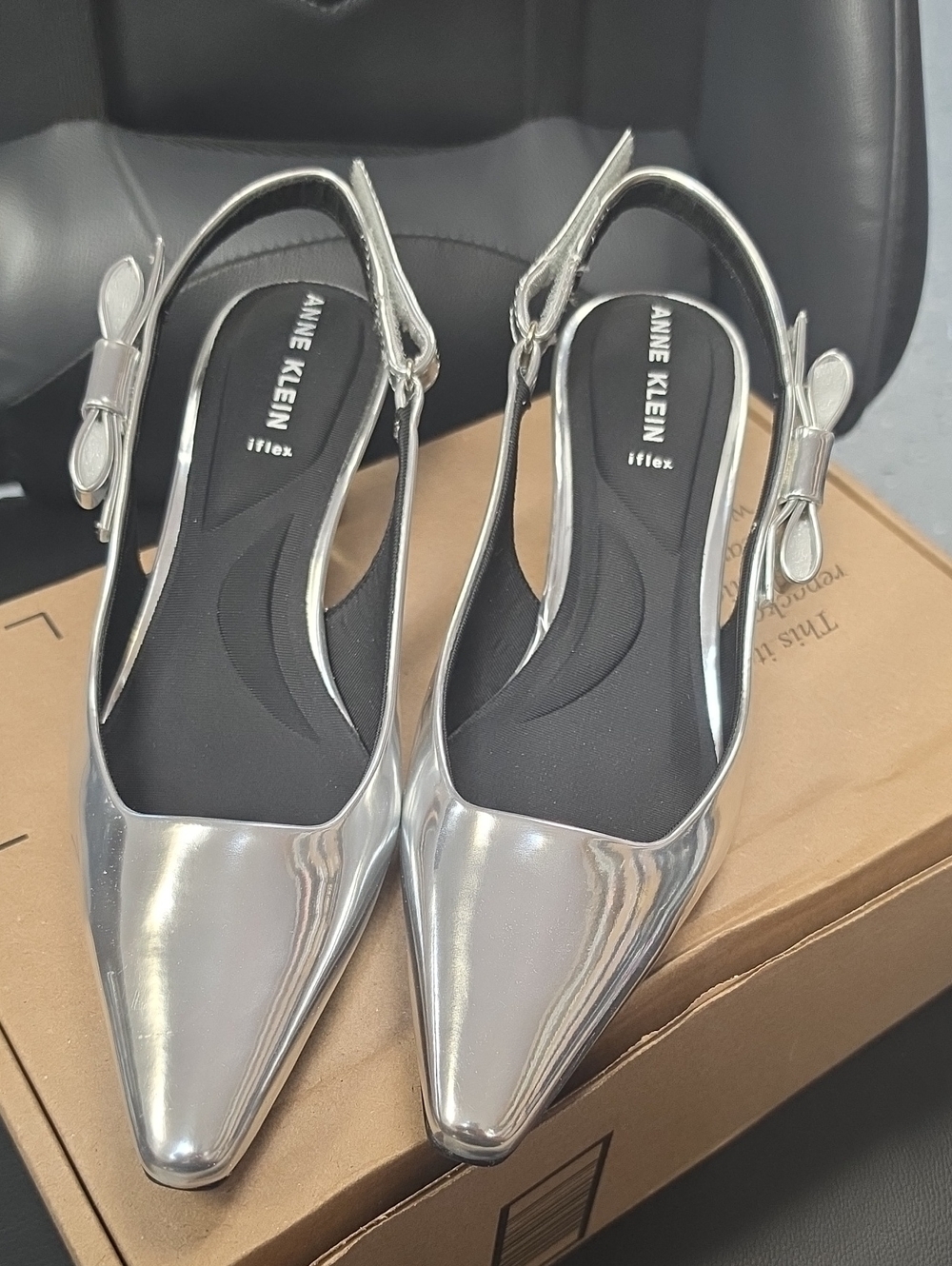 Anne Klein Metallic Silver Pointed Slingback Mules